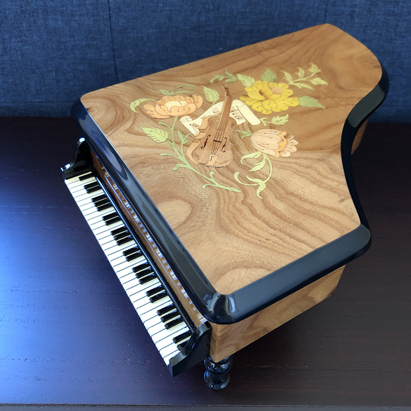 オルフェウス30弁 ピアノ型 楽器象嵌宝石箱 サンキョーオルゴール製 日本 EX-196 本命ギフト
